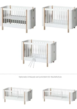 Clearance Babybett 'Wood Mini+' Weiß / Eiche 122-162 x 68 cm Kinder Babybetten & Kinderbetten|Babybetten