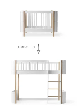 New Umbauset für 'Wood Mini+' Babybett inkl. Junior-Erweiterung zum halbhohen Hochbett Weiß / Eiche Kinder Hochbetten & Etagenbetten|Babybetten & Kinderbetten