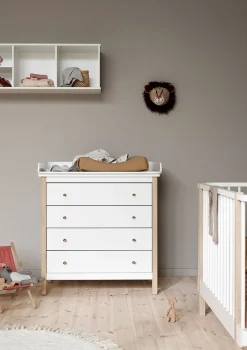 Sale Wickelkommode 'Wood' 4 Schubladen weiß/Eiche Kinder Wickelkommoden & Wickeltische|Wickelkommoden & Wickeltische