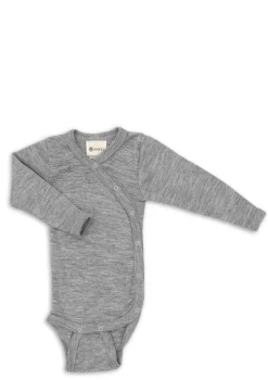 Hot Wolle/Seide Wickelbody Langarm hellgrau melange Bodys & Strampler